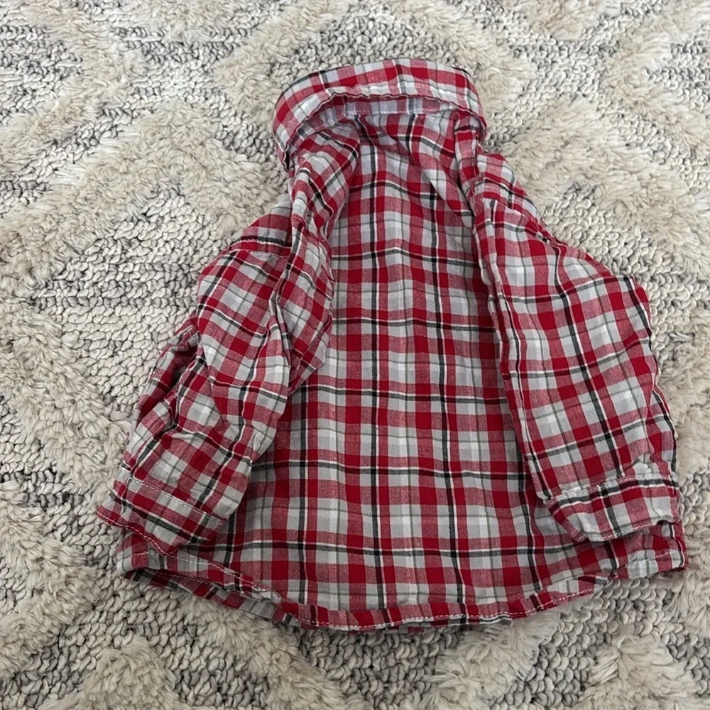 Baby Rebels 3-6 months button down collar polo shirt long sleeve- red and gray